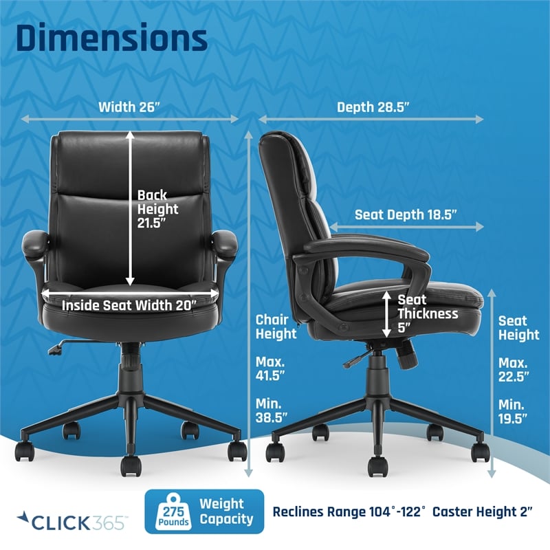 Pemberly Row Ergonomic Mid Back Desk Chair Bonded Leather Black