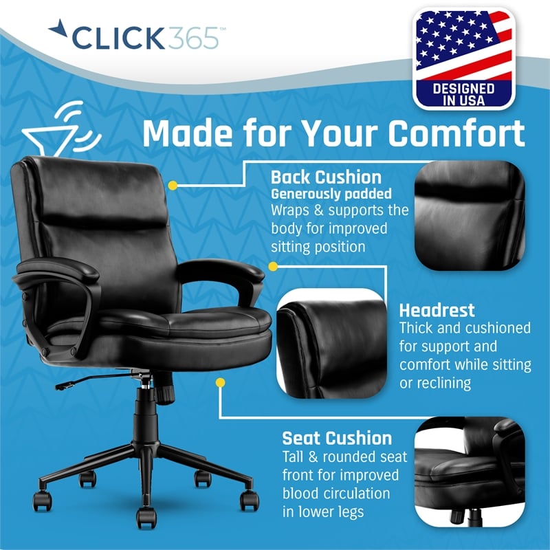 Pemberly Row Ergonomic Mid Back Desk Chair Bonded Leather Black