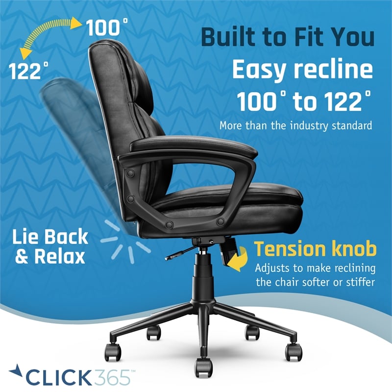 Pemberly Row Ergonomic Mid Back Desk Chair Bonded Leather Black