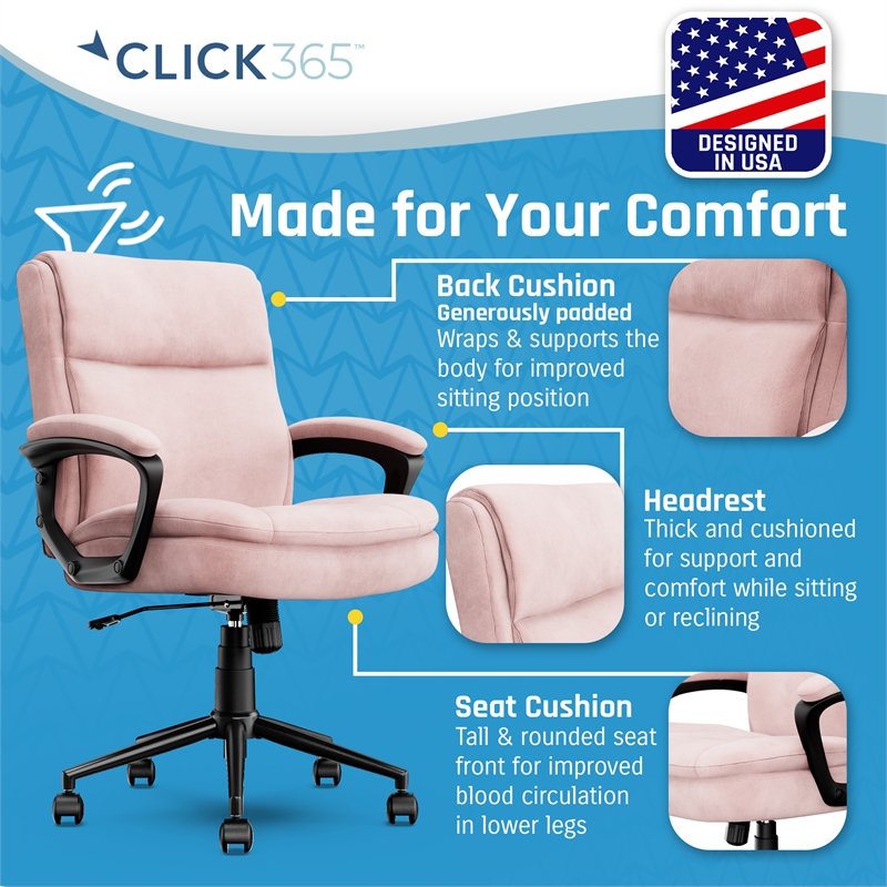 Pemberly Row Modern Ergonomic Mid Back Desk Chair Fabric Pink