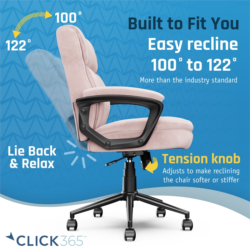 Pemberly Row Modern Ergonomic Mid Back Desk Chair Fabric Pink