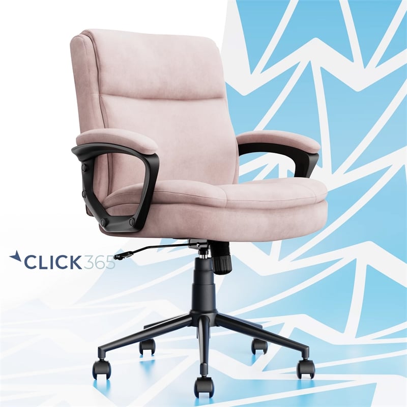 Pemberly Row Modern Ergonomic Mid Back Desk Chair Fabric Pink
