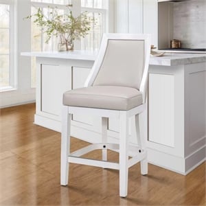 Pemberly Row Swivel 26&quotH Counter-Height Bar Stool w/ Tall Back- Alabaster White