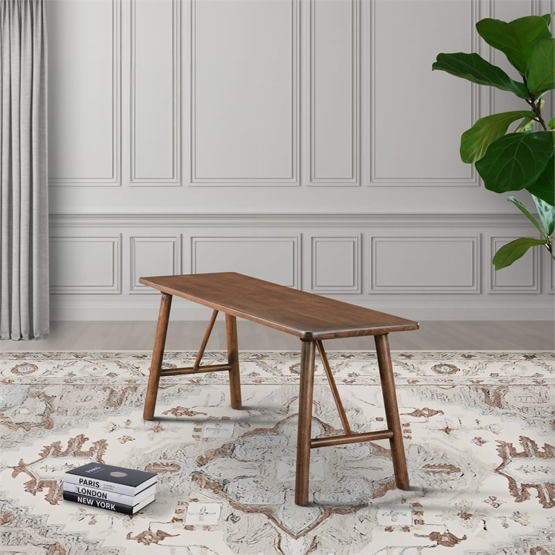 Pemberly Row Mid Century Modern Solid Wood Walnut Dining Bench