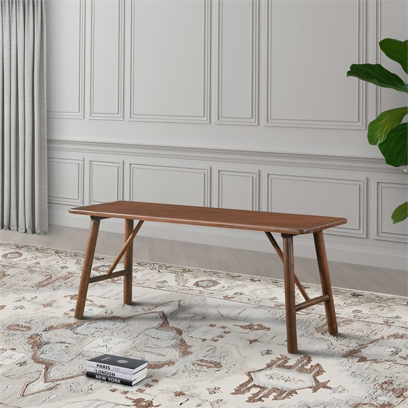 Pemberly Row Mid Century Modern Solid Wood Walnut Dining Bench