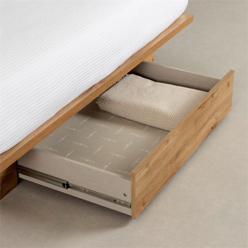 Pemberly Row Modern Platform Bed with Drawer Full/Queen Nordik Oak
