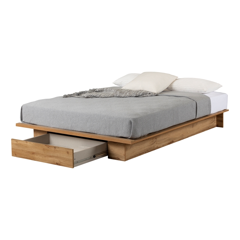 Pemberly Row Modern Platform Bed with Drawer Full/Queen Nordik Oak