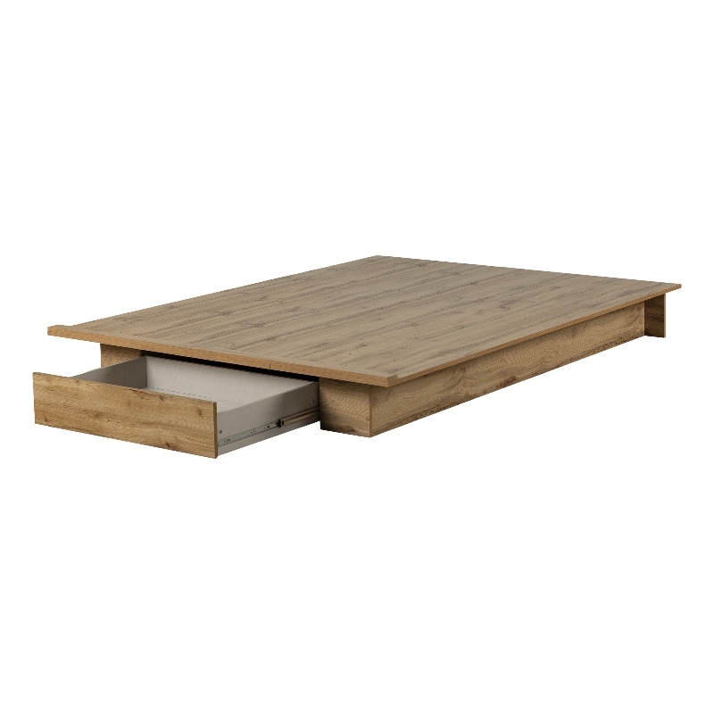 Pemberly Row Modern Platform Bed with Drawer Full/Queen Nordik Oak