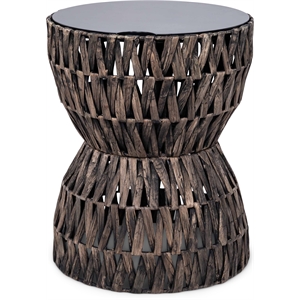 Pemberly Row Hourglass Side Table Woven Sustainable Water Hyacinth Brown Black