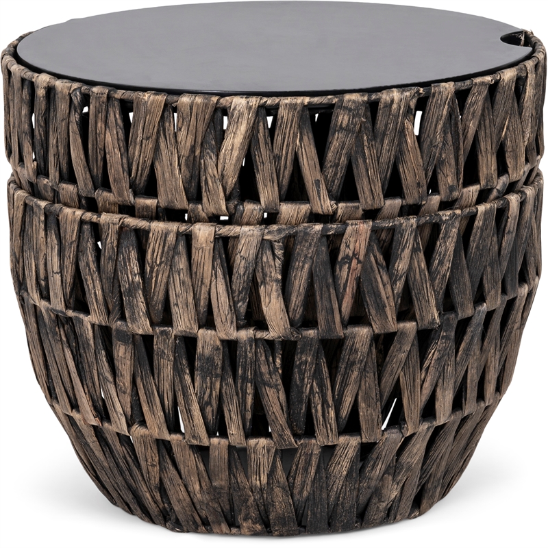 Pemberley Row Woven Water Hyacinth Brown Side Table Hourglass Removable Lid