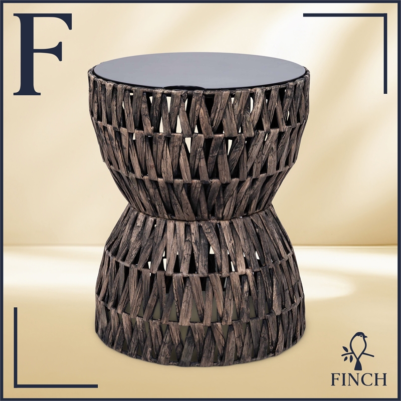 Pemberley Row Woven Water Hyacinth Brown Side Table Hourglass Removable Lid