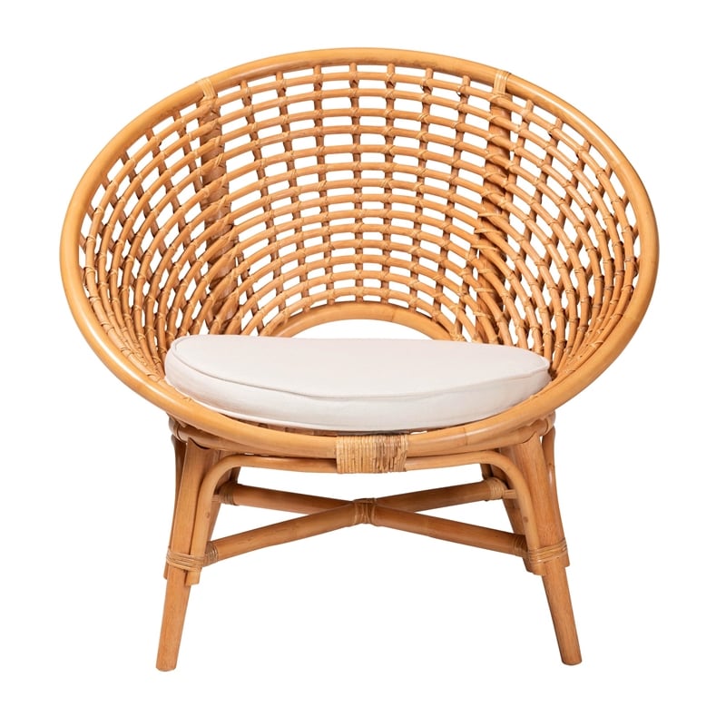 Pemberly Row Contemporary Bohemian Natural Rattan Accent Chair