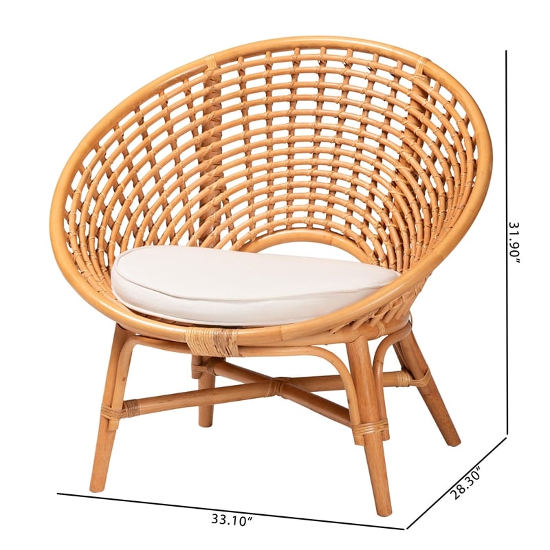 Pemberly Row Contemporary Bohemian Natural Rattan Accent Chair