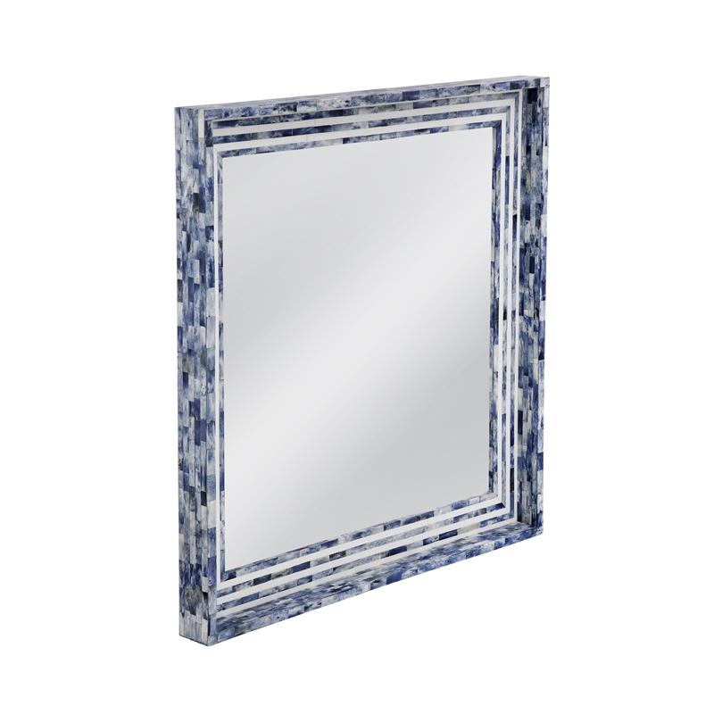 Pemberly Row Wall Mirror in Blue and Cream Resin and Bone Frame