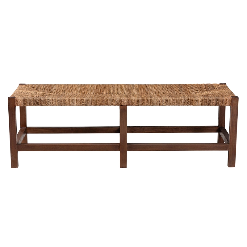 Pemberly Row Bohemian Natural Seagrass and Wood Accent Bench