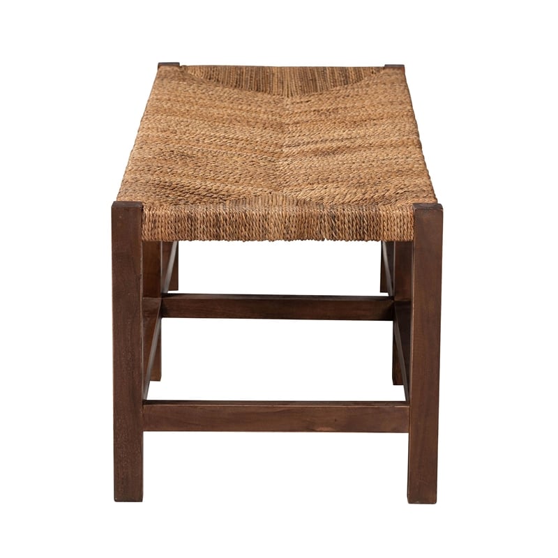 Pemberly Row Bohemian Natural Seagrass and Wood Accent Bench