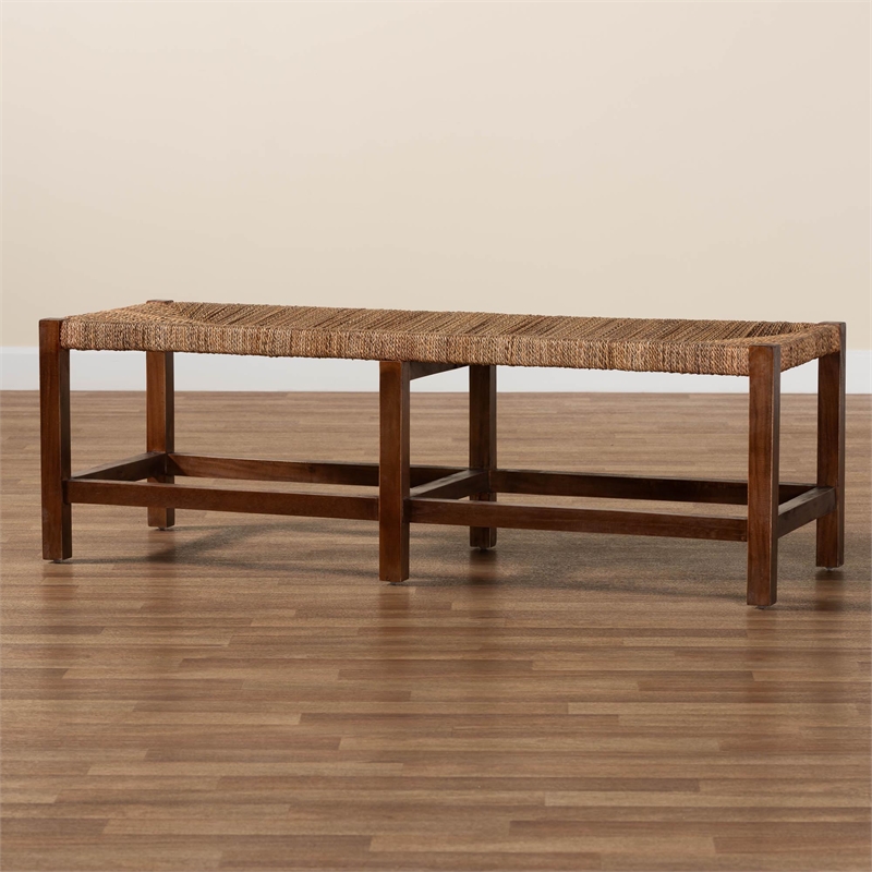 Pemberly Row Bohemian Natural Seagrass and Wood Accent Bench