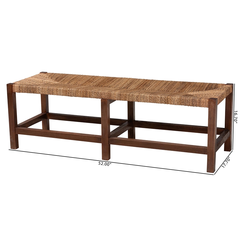 Pemberly Row Bohemian Natural Seagrass and Wood Accent Bench
