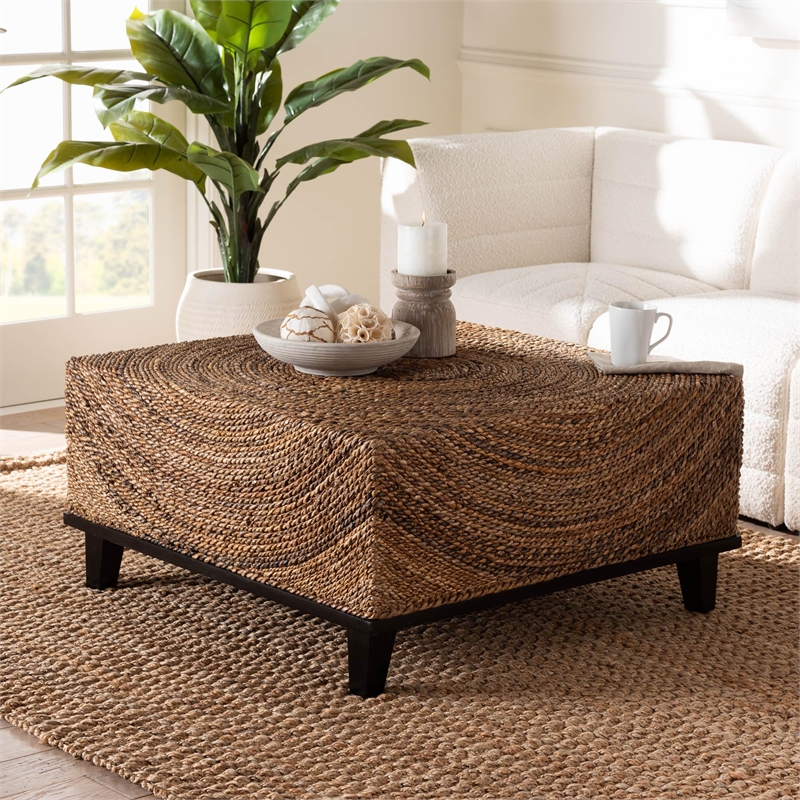 Pemberly Row Contemporary Bohemian Natural Seagrass Coffee Table