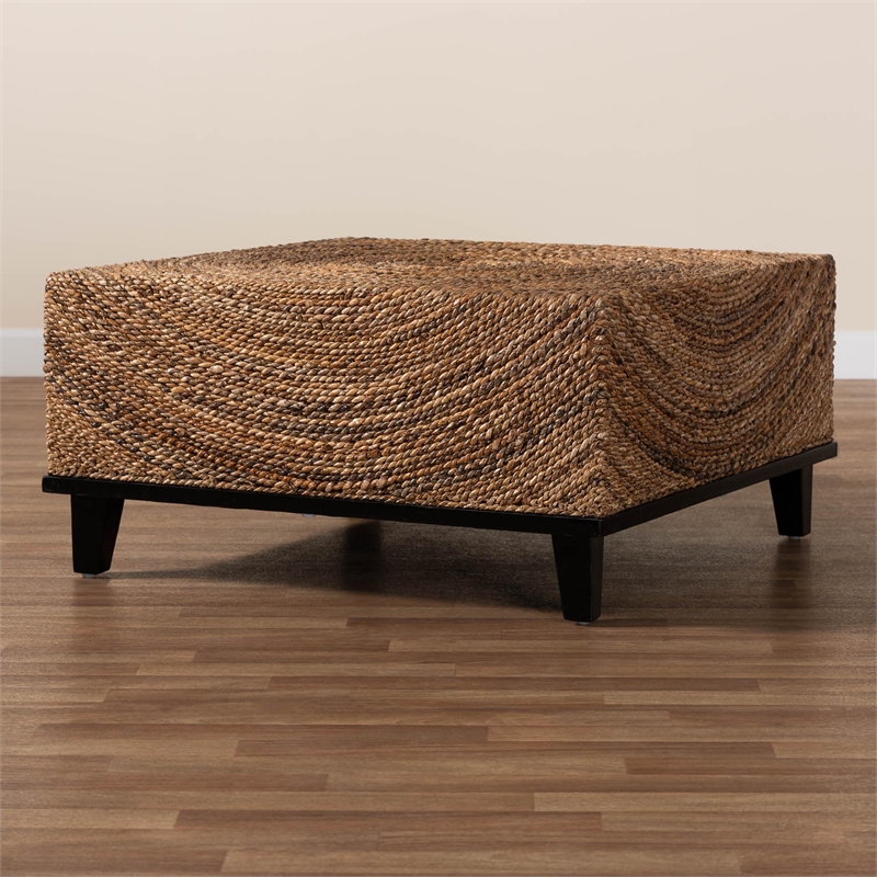 Pemberly Row Contemporary Bohemian Natural Seagrass Coffee Table