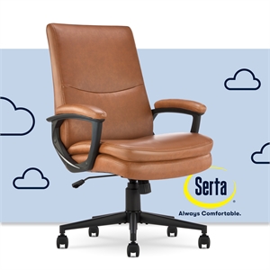 Pemberly Row Modern Executive Office Chair Metal Base Bonded Leather Cognac