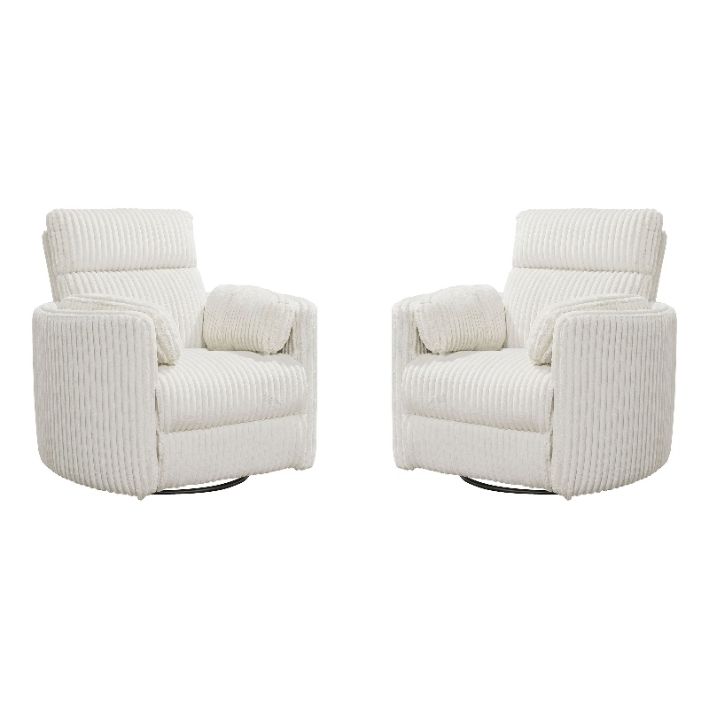 Pemberly Row Power Swivel Glider Recliner Two Pack in White