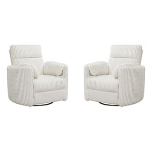 pemberly row set of 2 transitional fabric swivel recliner with two pillows