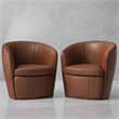 Pemberly Row Vintage Whiskey Italian Leather Swivel Club Chair Two Pack