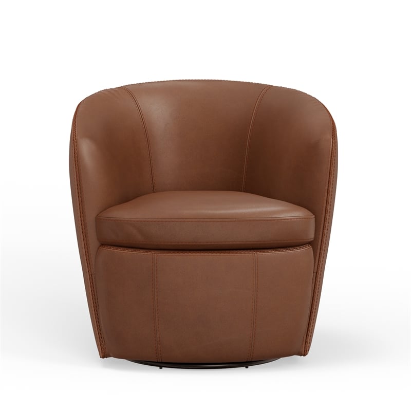 Pemberly Row Vintage Whiskey Italian Leather Swivel Club Chair Two Pack