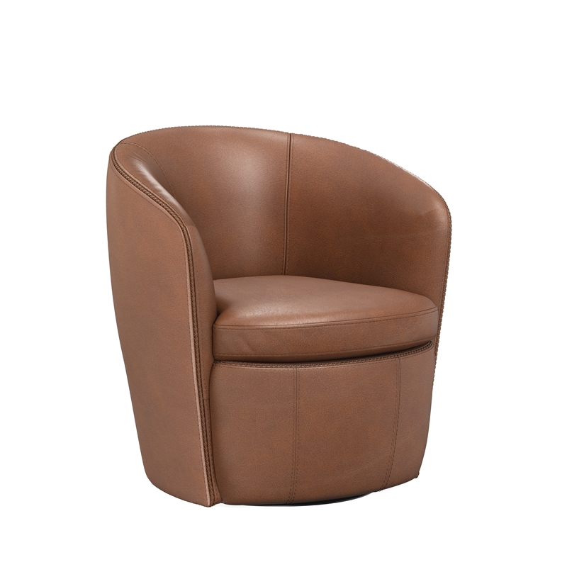 Pemberly Row Vintage Whiskey Italian Leather Swivel Club Chair Two Pack