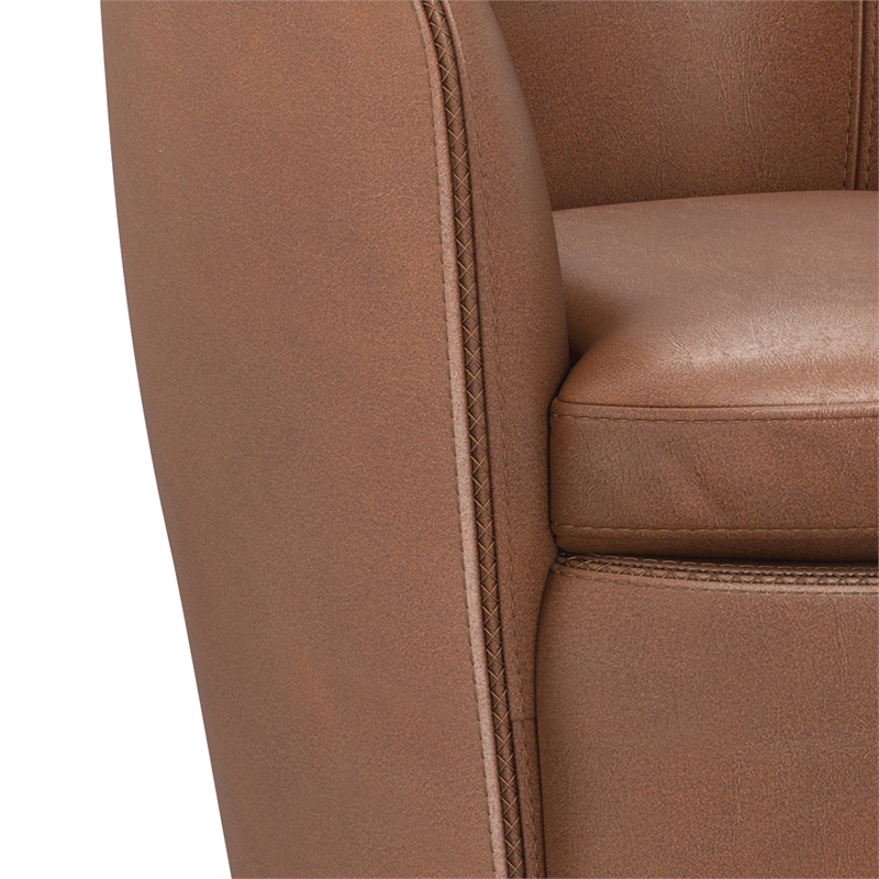 Pemberly Row Vintage Whiskey Italian Leather Swivel Club Chair Two Pack