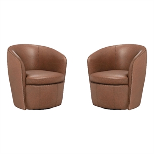 Pemberly Row Vintage Whiskey Italian Leather Swivel Club Chair Two Pack
