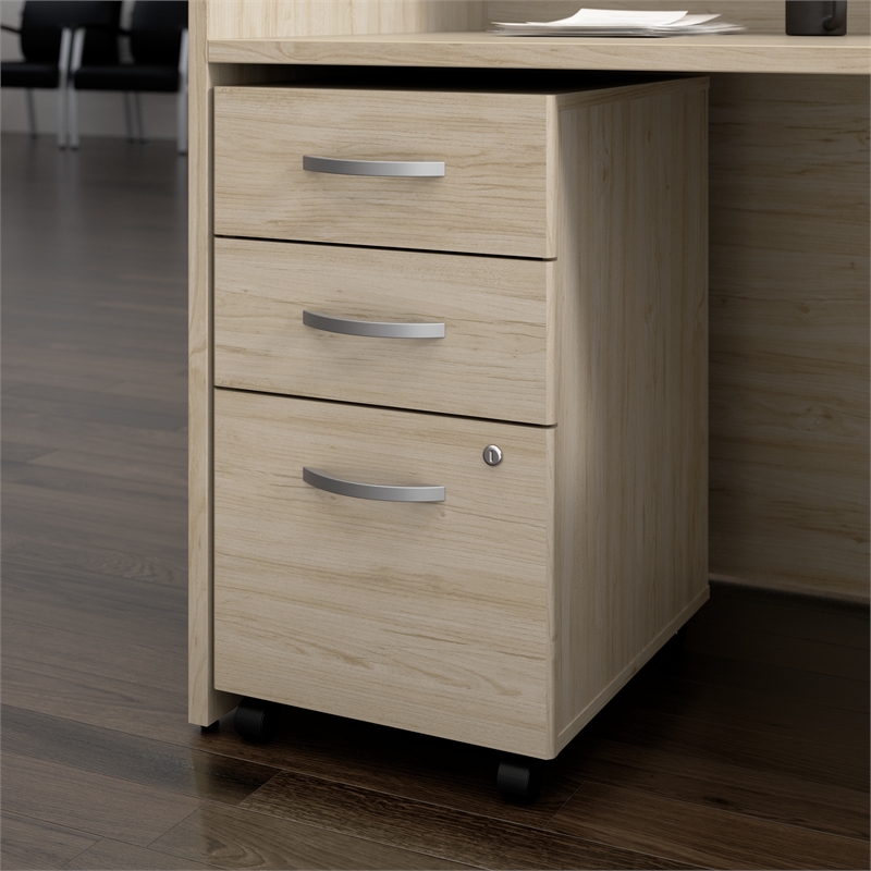 Pemberly Row 3 Drawer Mobile File Cabinet in Natural Elm - Engineered Wood