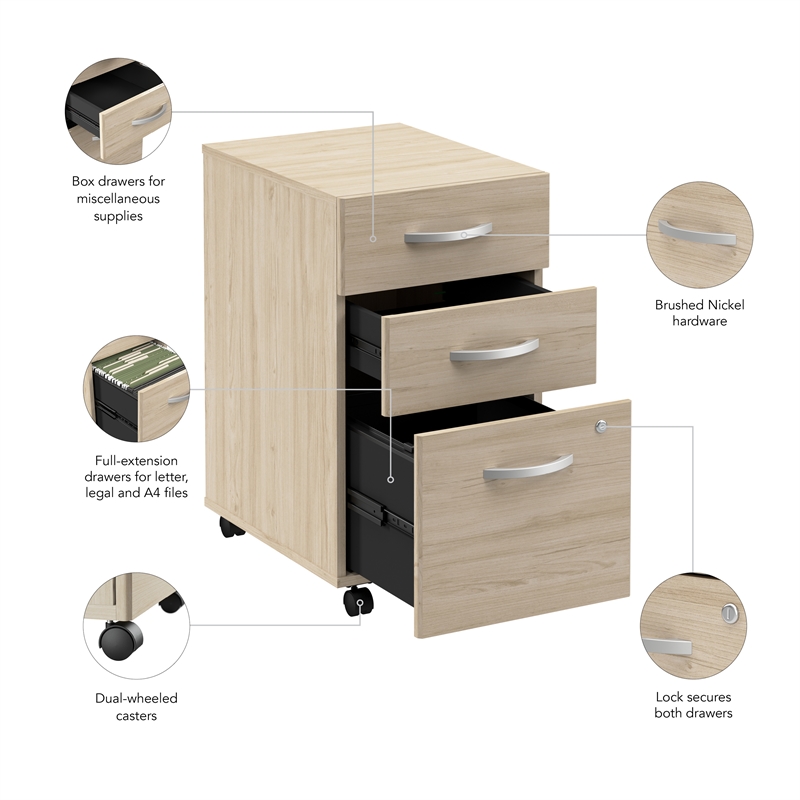 Pemberly Row 3 Drawer Mobile File Cabinet in Natural Elm - Engineered Wood