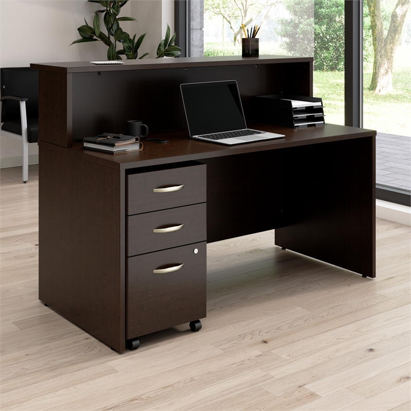Pemberly Row 60W x 30D Reception Desk with Drawers in Mocha Cherry - Wood