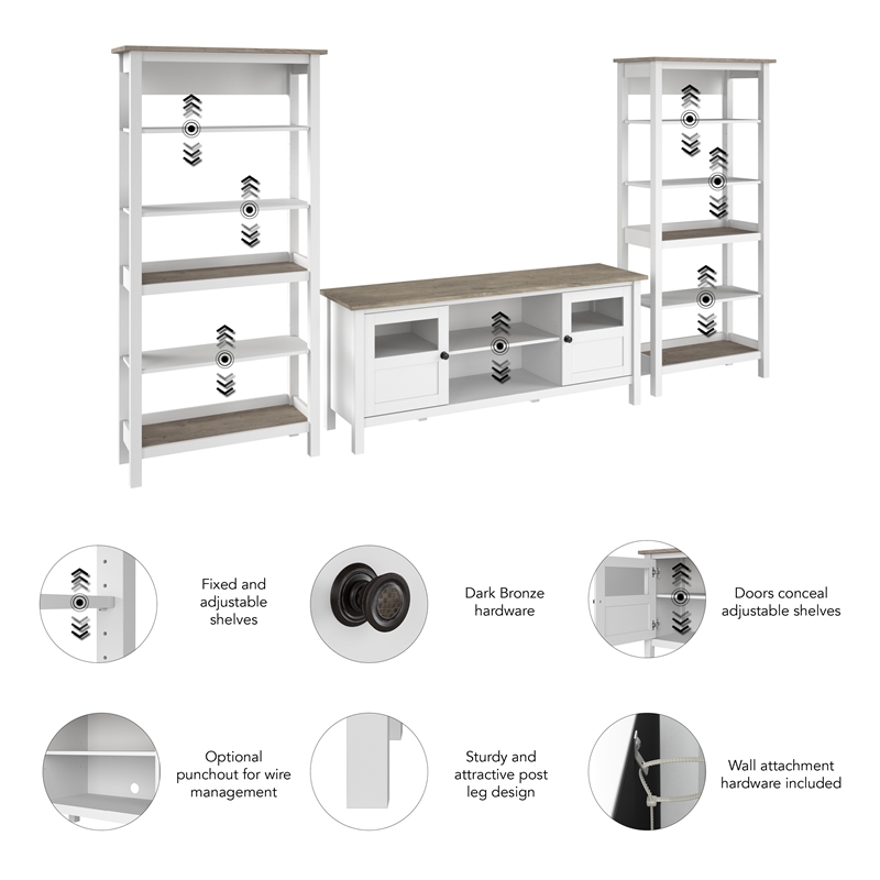 Pemberly Row Farmhouse 60W TV Stand with Bookcases - Engineered Wood