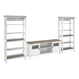 Pemberly Row Farmhouse 60W TV Stand with Bookcases - Engineered Wood