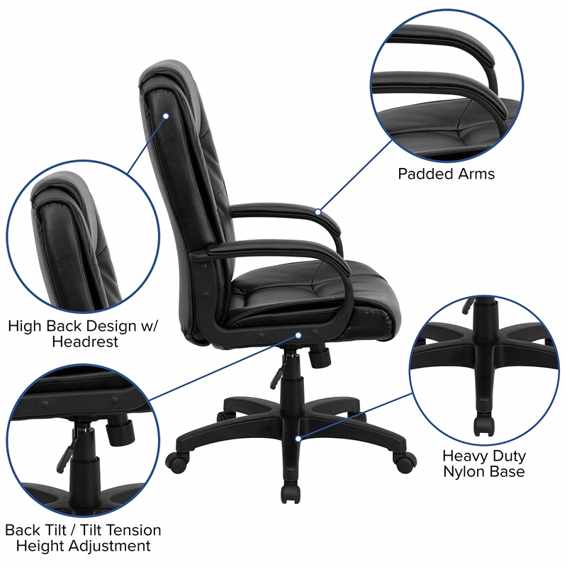 Pemberly Row Modern Executive Office Chair with High Back in Black