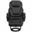 Pemberly Row Recliner and Ottoman with Mahogany Base in Black