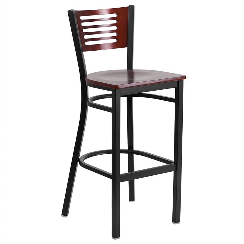 Pemberly Row Metal Restaurant Bar Stool in Black and Mahogany