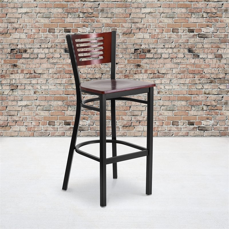 Pemberly Row Metal Restaurant Bar Stool in Black and Mahogany