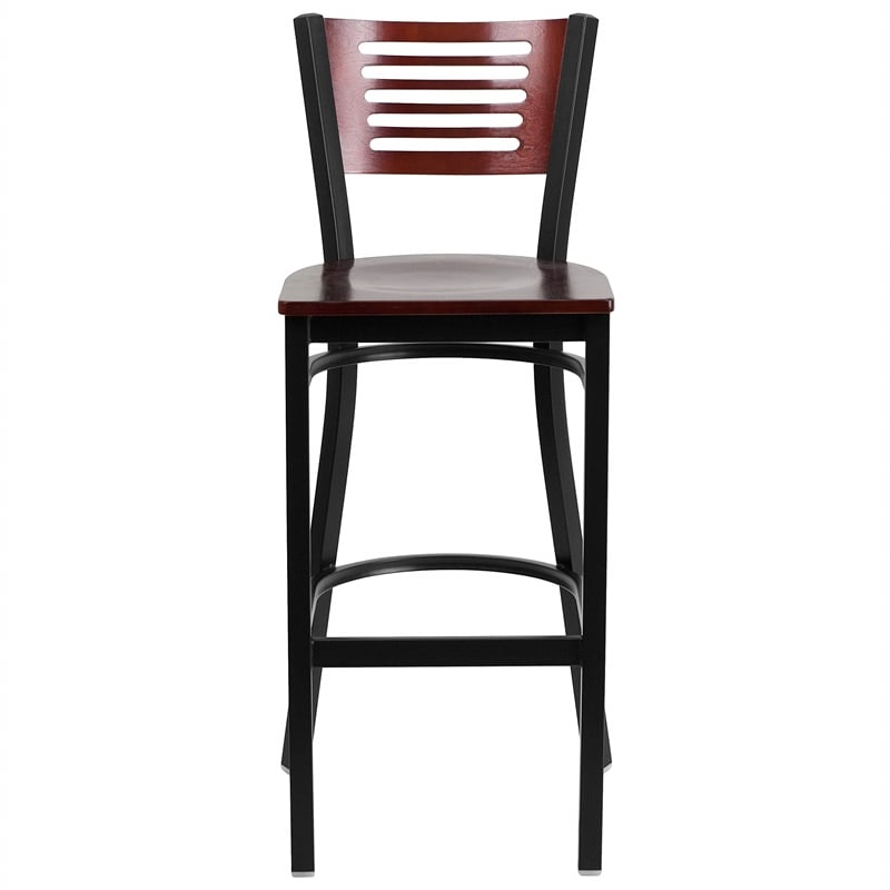 Pemberly Row Metal Restaurant Bar Stool in Black and Mahogany