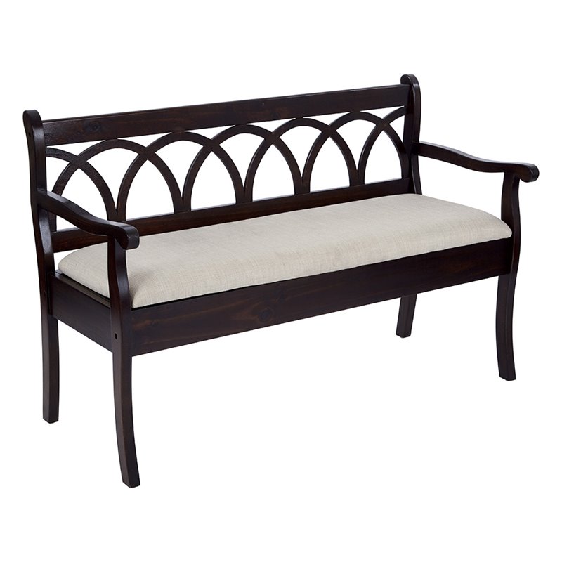 Pemberly Row Storage Bench in Antique Black Frame and Beige Fabric Seat Cushion