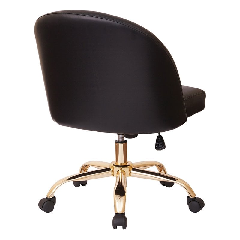 Pemberly Row Mid Back Office Chair in Black PU with Gold Finish Base