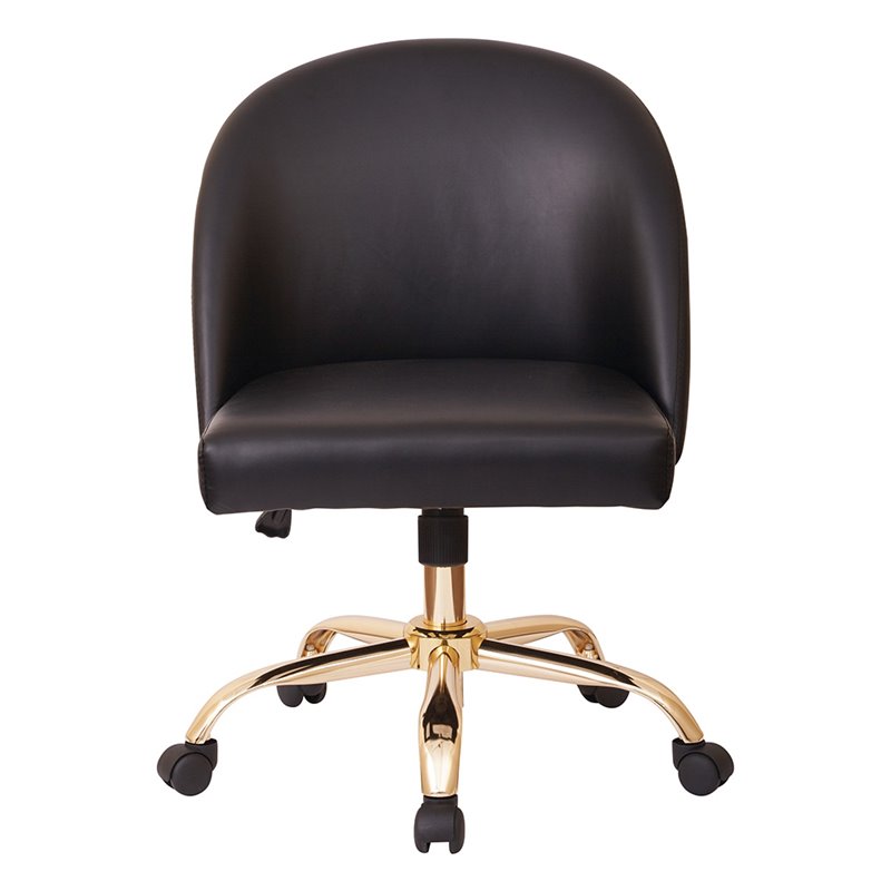 Pemberly Row Mid Back Office Chair in Black PU with Gold Finish Base