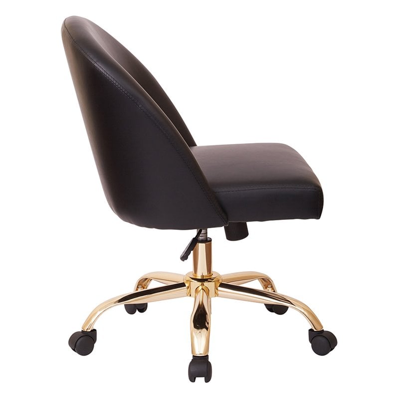 Pemberly Row Mid Back Office Chair in Black PU with Gold Finish Base