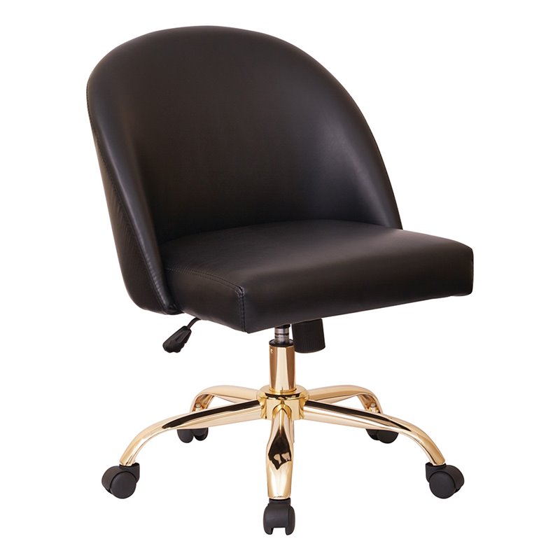 Pemberly Row Mid Back Office Chair in Black PU with Gold Finish Base