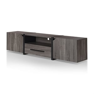 Pemberly Row Rustic Wood 81.5-Inch TV Stand in Distressed Gray