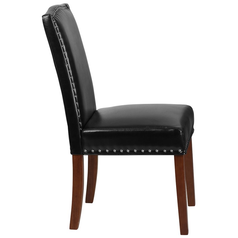 Pemberly Row Contemporary Chair With Nail Heads In Black Leather