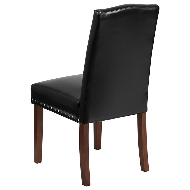 Pemberly Row Contemporary Chair With Nail Heads In Black Leather